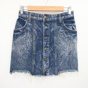 Carmar Jean Skirt Blue Denim Acid Wash Distressed Frayed Hem High Waisted 27